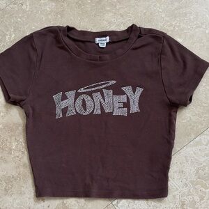Garage Women Brown Embellished Cropped Graphic Tee | Size XS